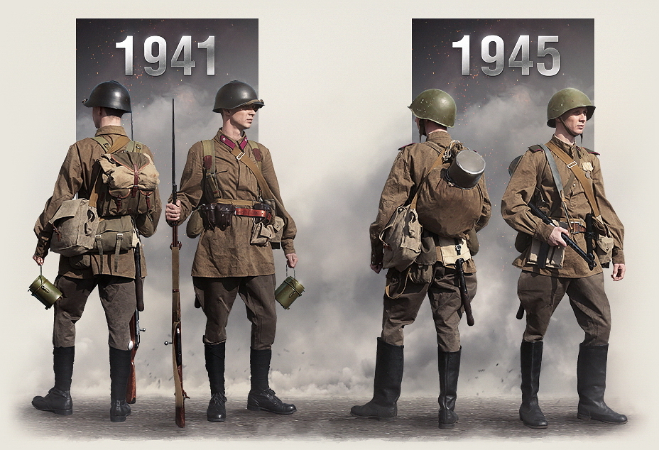 Два бойца: внешний вид красноармейца 1941 и 1945 годов